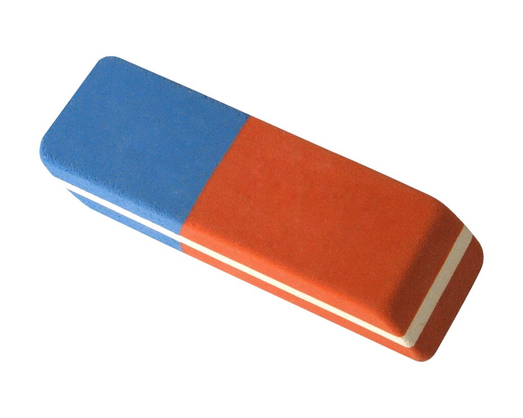 Dual-sided blue and red eraser isolated on white