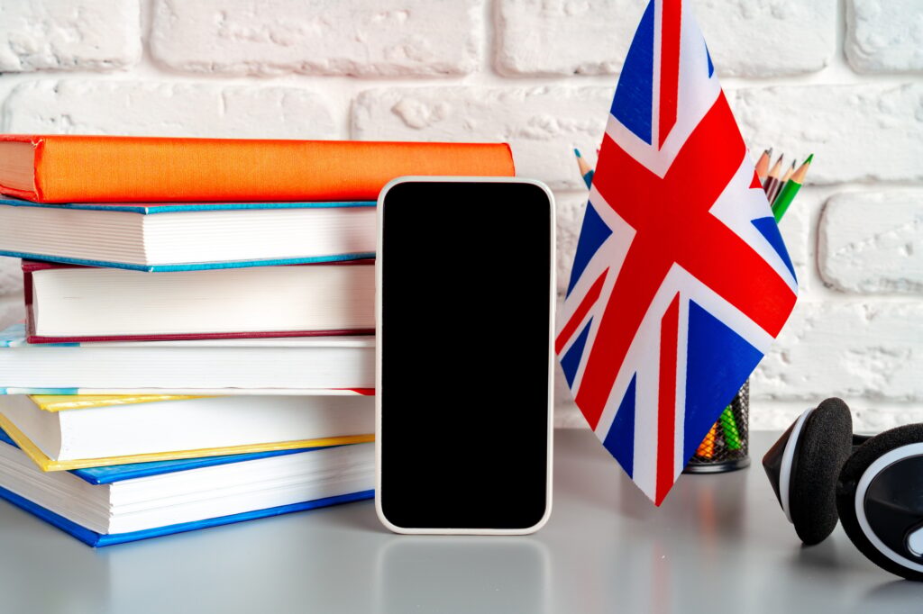 Headset and UK flag on working table